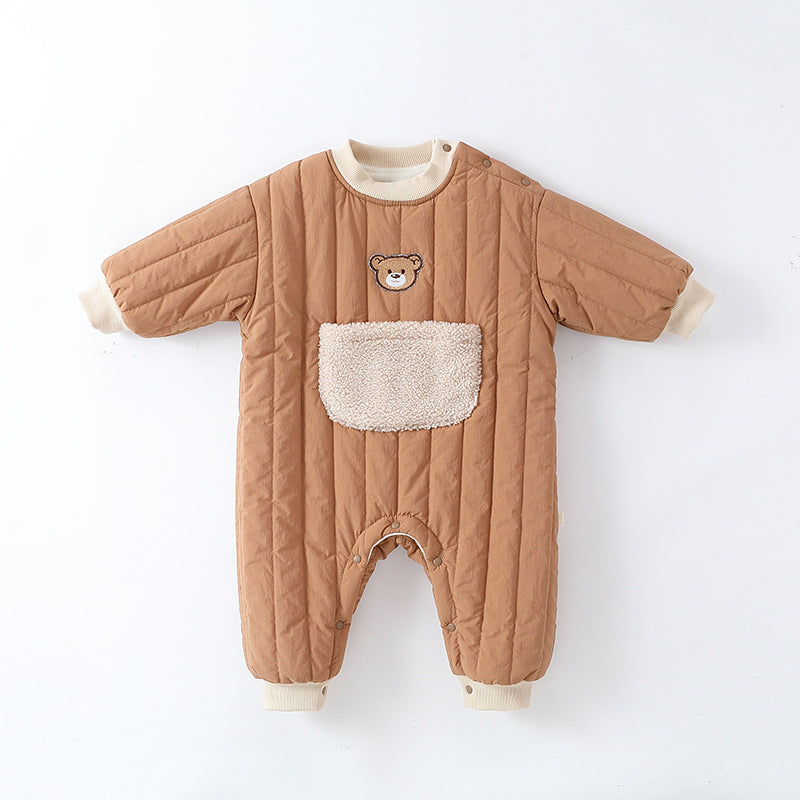 Autumn and Winter New Arrival Baby Unisex Teddy Pattern Long Sleeves Casual Thickened Rompers-1