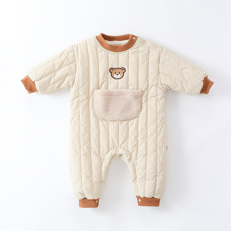 Autumn and Winter New Arrival Baby Unisex Teddy Pattern Long Sleeves Casual Thickened Rompers-2
