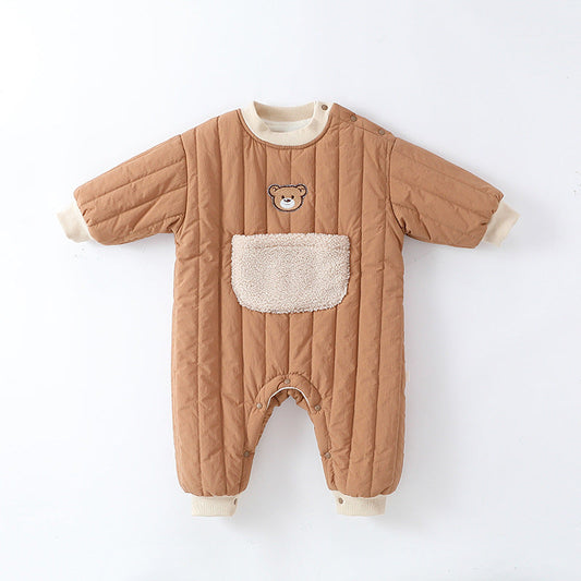 Autumn and Winter New Arrival Baby Unisex Teddy Pattern Long Sleeves Casual Thickened Rompers-1